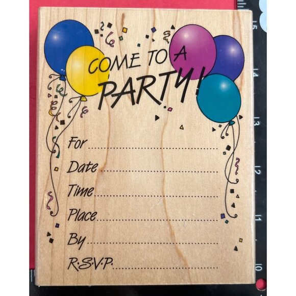 "Come To A Party!" Wood Mounted Rubber Stamp by Hero Arts S481 Invitation - Picture 2 of 3